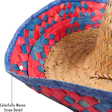 Mexican Sombrero Bamboo Woven Straw Hat With Colorful Trim Wide Brim Sun Hat For Cinco De Mayo Party Photography Props Unisex Folk Hat