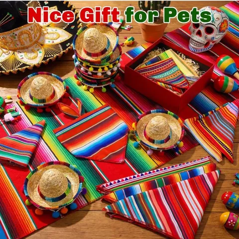 Sombrero Mexicano para Mascotas Gorro de Fiesta de Carnaval Mini Sombrero de Paja Con Pompones para Perros Gatos Decoración