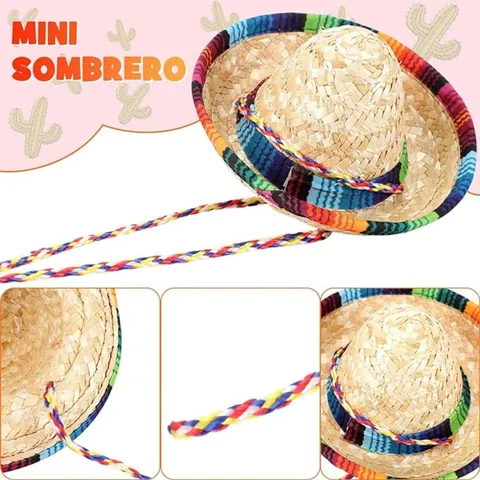 Mexican Mini Sombrero Hat For Cinco De Mayo Party Decorations Colored Ribbon Trim Straw Hat For Pets Dolls And Home Decor