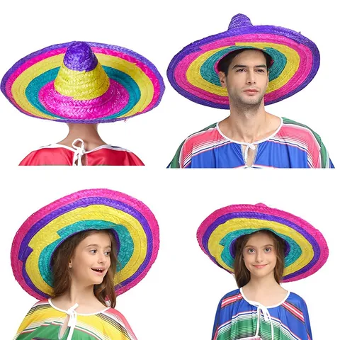 Mexikanischer Sombrero Hut Bunt Gestreifter Gewebter Strohhut Für Halloween Maskerade Kostüm Party Performance Erwachsene Herren Breiter Krempe Hut
