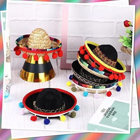 Mini Sombreros Mexicanos Sombrero para Decoración de Fiesta Pequeños Sombreros de Paja Fiesta Tema Carnaval Mascotas Gatos Perros Accesorios de Disfraz