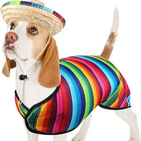 Mexikanische Fiesta Gestreifte Haustier Umhang Quasten Poncho Sombrero Strohhut Set Für Hunde Katzen Halloween Party Kostüm