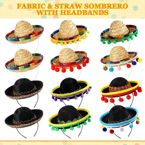 Mini Sombrero Mexicano Gorro para Mascotas Diadema Para Perro Gato Carnaval Halloween Festival Decoraciones De Fiesta Paja Fieltro Pequeño Sombrero Accesorios Para Fotos Accesorio