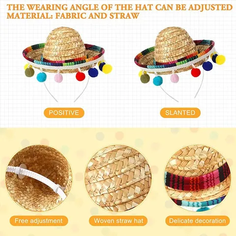 Mini Sombrero Mexicano Gorro para Mascotas Diadema Para Perro Gato Carnaval Halloween Festival Decoraciones De Fiesta Paja Fieltro Pequeño Sombrero Accesorios Para Fotos Accesorio