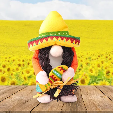 Mexikanische Fiesta Karneval Gnom Plüsch Dekor Sombrero Hut Gesichtslose Puppe Mit Gitarre Maracas Gestreifte Handgefertigte Gnom Ornamente Für Party Haus Dekor