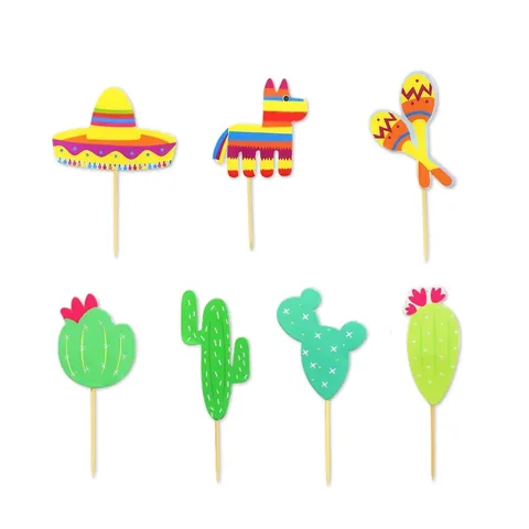 Decorazioni per Torte a Tema Messicano Cactus Lama Sombrero Maracas Bandierine in Carta per Cupcake per Festa di Compleanno