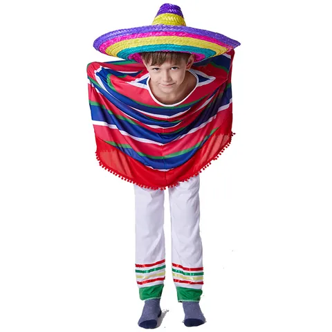 Kinder Jungen Mexikanisches Poncho Kostüm Halloween Cosplay Gestreift Ethno Top Und Hose Acetat Polyester Auftritt Outfits