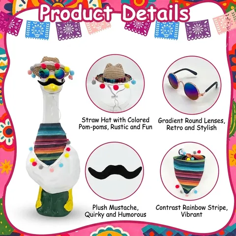 Mexicaanse Fiesta Huisdier Kostuum Set Met Strohoed Zonnebril Snor Gestreepte Bandana Porch Goose Feestelijke Decoratie Outfit