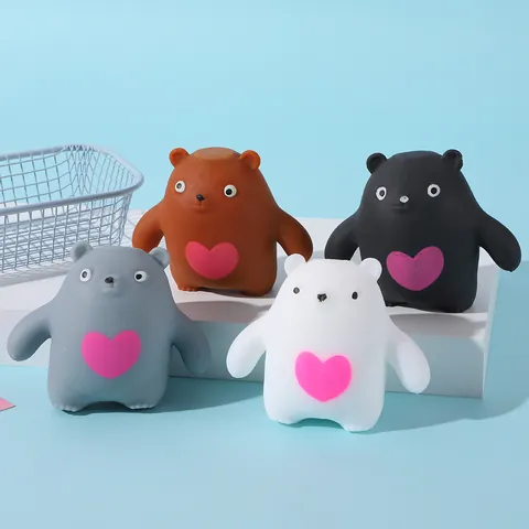 Divertido Dibujos Animados Oso Squishy Juguete Rebote Lento Patrón de Corazón Alivio del Estrés Juguete de Apretón Suave