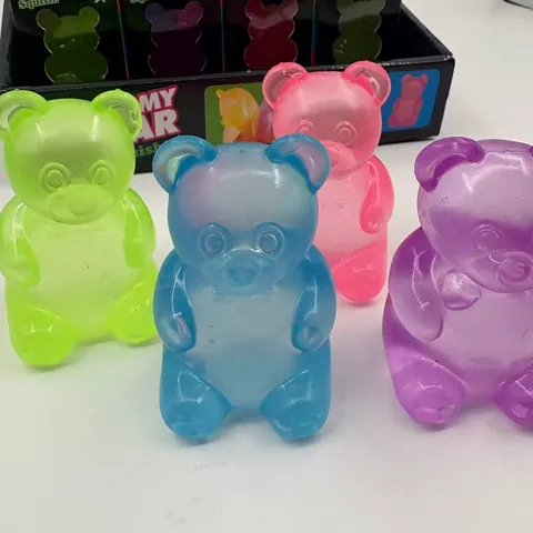 Aurora Iridescent Bear Squishy Stress Relief Toy Glitter TPR Sensory Toy For Kids Adults Anxiety Relief Office Desk Toy