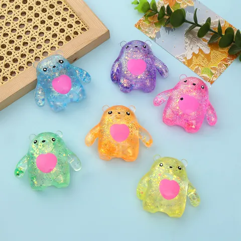 Juguete Antiestrés Aurora Purpurina Osito de Maltosa Silicona Suave Rebote Lento Juguete Sensorial para Niños Regalo
