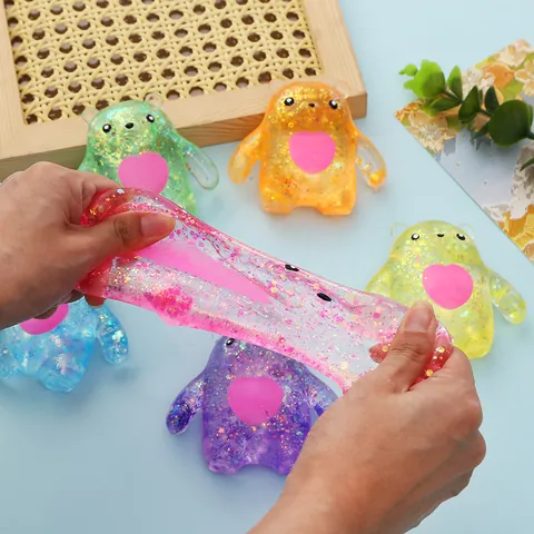 Juguete Antiestrés Aurora Purpurina Osito de Maltosa Silicona Suave Rebote Lento Juguete Sensorial para Niños Regalo