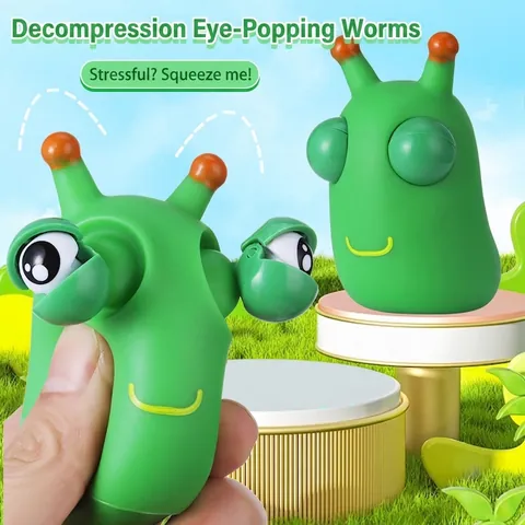 Funny Eye-Popping Caterpillar Squishy Toy Stress Relief Sensory Squeeze Toy Green Bug For Kids Adults Office Gift
