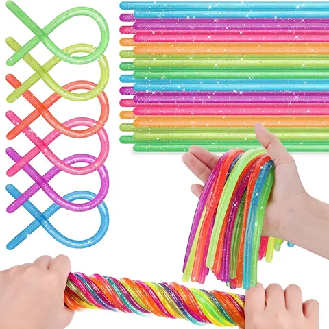 Juguete Fidget de Cuerda Elástica Colorida TPR Squishy Noodle Alivio del Estrés Juguete Sensorial Brillo Luminoso Cuerda Elástica