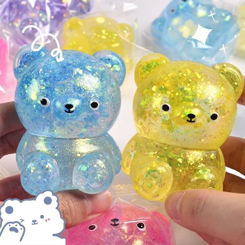 Aurora Beer Squishy Speelgoed Langzame Terugslag Stressverlichting Speelgoed Met Glitter Maltosestroop Vulling Schattige Cartoon Hand Fidget
