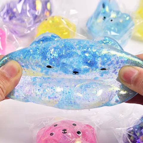 Aurora Beer Squishy Speelgoed Langzame Terugslag Stressverlichting Speelgoed Met Glitter Maltosestroop Vulling Schattige Cartoon Hand Fidget