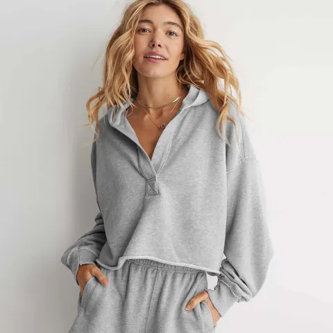 Felpa con Cappuccio Donna Scollo a V Poliestere Vestibilità Comoda Maglione a Maniche Lunghe Bordo a Taglio Vivo Casual
