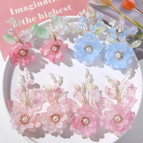 Componente per Gioielli in Stile Antico con Fiori Fatti a Mano Perline di Vetro Perla Artificiale Fai-da-Te per Capelli
