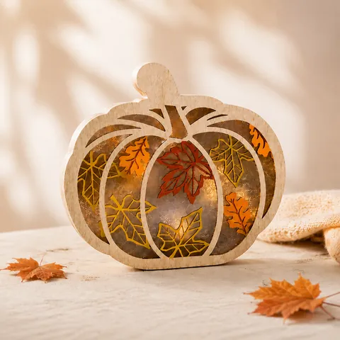 Thanksgiving Houten Pompoen LED Decoratie Herfst Esdoornblad Hol Ornament Home Desktop Teken Decor