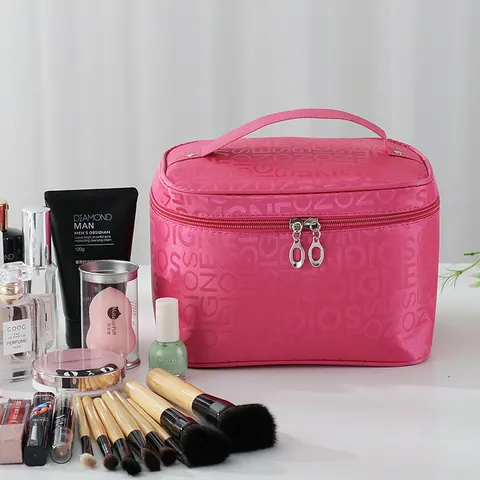 Neceser de Maquillaje Portátil de Gran Capacidad para Mujer Bolsa de Almacenamiento de Viaje de Poliéster Impermeable Con Asa