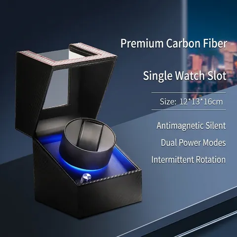 Rotor de Reloj Individual Automático para Relojes Mecánicos con Motor Silencioso Mabuchi Cuero PU Caja de Fibra de Carbono con LED