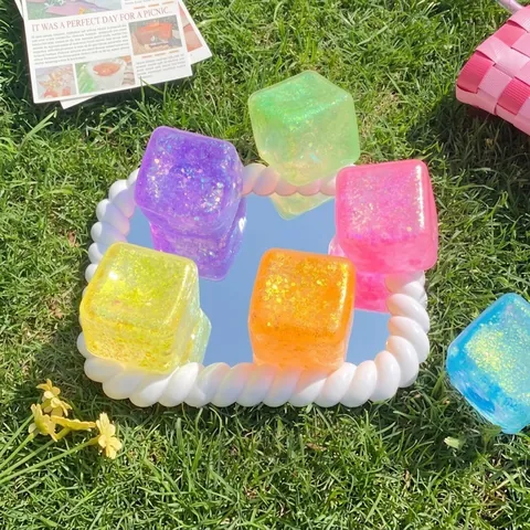 Juguete Squishy de Cubo de Agua con Purpurina Cubo de Hielo de Simulación Juguete Sensorial para Aliviar el Estrés