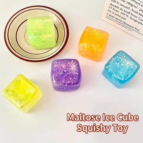 Juguete Squishy de Cubo de Agua con Purpurina Cubo de Hielo de Simulación Juguete Sensorial para Aliviar el Estrés