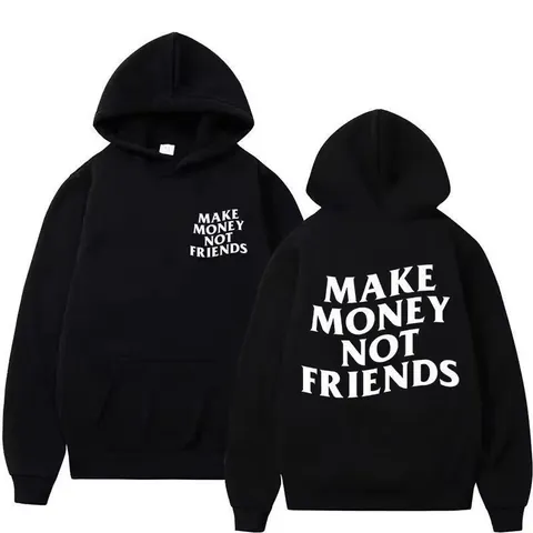 Sweat à Capuche Streetwear pour Hommes Imprimé Lettres Make Money Not Friends Coupe Ample Pull en Polyester Imprimé Haut pour Adolescents