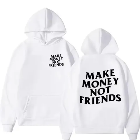 Sweat à Capuche Streetwear pour Hommes Imprimé Lettres Make Money Not Friends Coupe Ample Pull en Polyester Imprimé Haut pour Adolescents