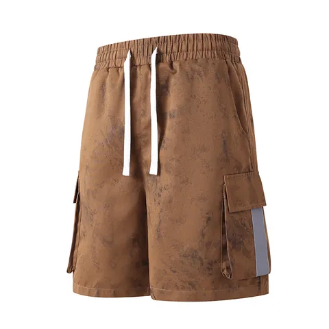 Men's Quick-Drying Cargo Shorts Summer Loose Five-Point Pants With Reflective Strips Marble Pattern Tie-Dye Casual Bottoms For Men