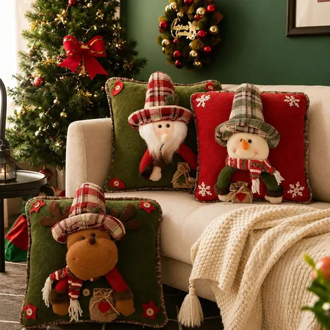 Christmas Burlap Pillow Cover Christmas Snowman Home Decor Pillow Cover Christmas Decoration