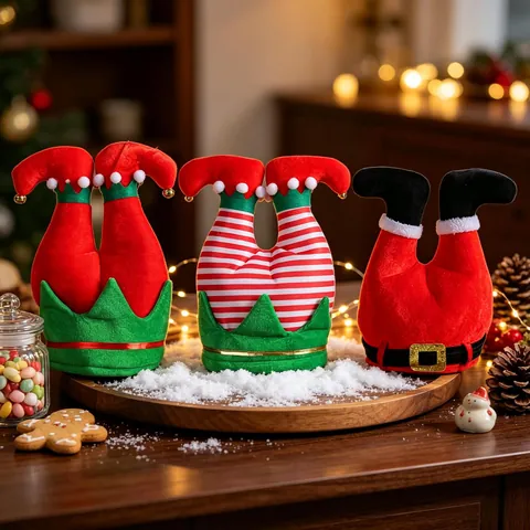 Chapeau de Jambe d'Elfe de Noël Créatif Amusant Pantalon de Père Noël Chapeau Rayé Jambes d'Elfe Chapeau Décoratif Pour Fête de Vacances