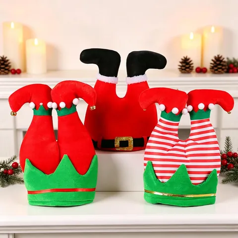 Chapeau de Jambe d'Elfe de Noël Créatif Amusant Pantalon de Père Noël Chapeau Rayé Jambes d'Elfe Chapeau Décoratif Pour Fête de Vacances