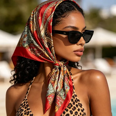 Vintage Satijnen Vierkante Sjaal Met Paisley Print Zijdeachtige Hoofddoek Grote Bandana Voor Dames Decoratieve Sjaal