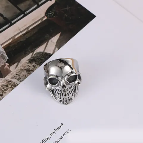 Anello a Teschio in Acciaio Inossidabile Gothic Punk per Uomo Vintage Rock Biker Scheletro Testa Anello Gioielli Festa