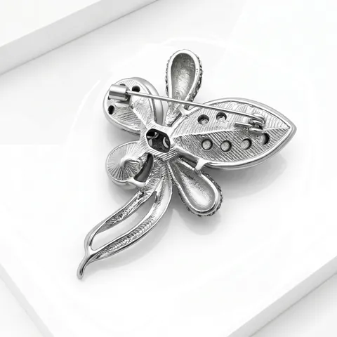 Broche de Mariposa de Aleación Elegante con Cristales Brillantes Diamantes de Imitación Flor Corsage Joyería Para Mujer Boda