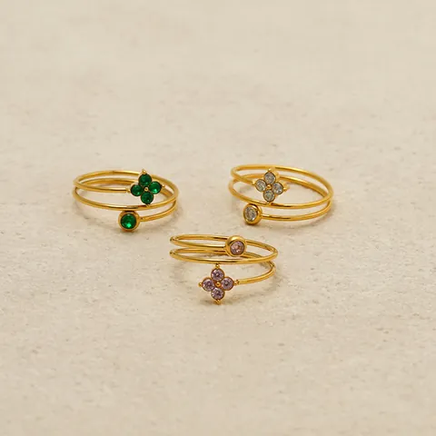Minimalist 304 Stainless Steel 18k Gold Plated Triple Layer Open Ring For Women Colorful Zirconia Clover Jewelry Gift