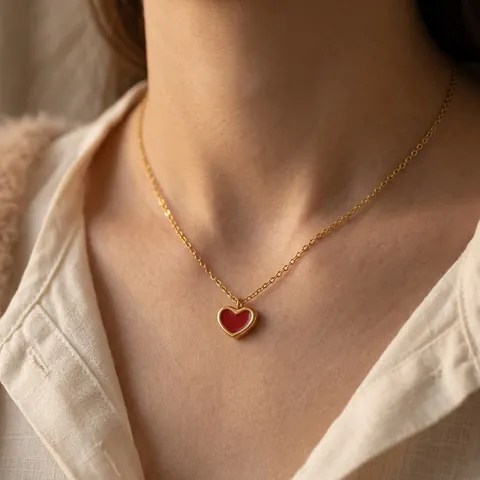 Collana E Orecchini A Cuore Gioielli Acciaio Inossidabile Smalto Rosso Stile Romantico Francese Per Donne