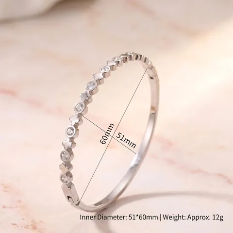 Luxury Stainless Steel Clover Bangle Bracelet for Women European Style Zirconia Inlaid Non-Fading Gold Silver Plated Jewelry
