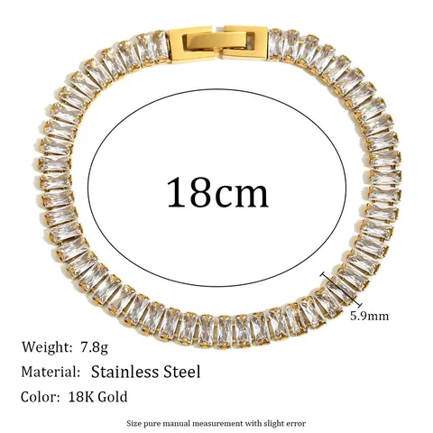 Edelstahl 18K Vergoldet Zirkonia Rechteckige Tennis Armband Halskette Für Damen Luxus Geometrischer Schmuck Geschenk