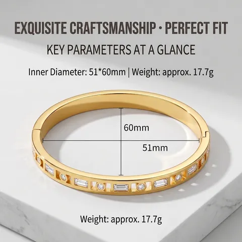 Women Stainless Steel Clover Nail Bangle Luxury Geometric Inlaid Cubic Zirconia Bracelet Gold Steel Color Electroplated Fashion Jewelry Gift
