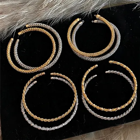 Collana Girocollo in Metallo Rotondo Intrecciato Stile Europeo per Donna Placcato Oro Argento Colletto a Rete Aperto Gioielli di Moda Minimalista