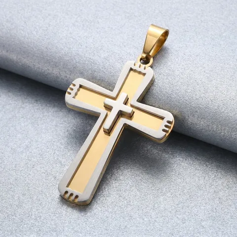 Herren Edelstahl Doppelschichtig Kreuz Anhänger Techwear Individualität Nur Anhänger Ohne Kette Gezahntes Halsband Geschenk