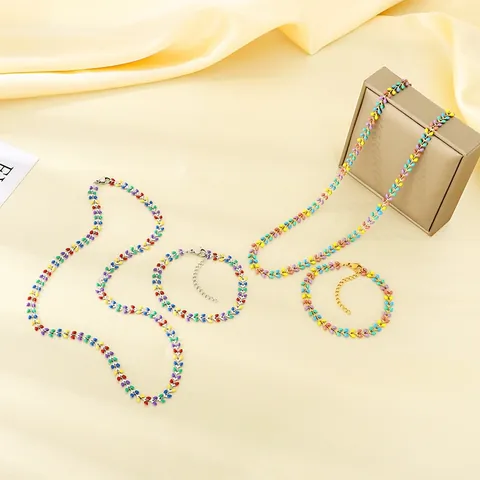 Bohemian Candy Color Enamel Wheat Ear Necklace Bracelet Titanium Steel Sweet Fresh Geometric Chain Jewelry For Women