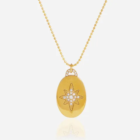Elegant Stainless Steel Rhinestone North Star Pendant Necklace For Women Artificial Pearl Cross Charm Gold Plated Jewelry Gift