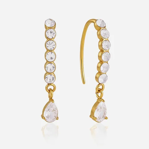 Gold Plated Stainless Steel Water Drop Zirconia Earrings For Women Luxury Cubic Zirconia Dangle Drop Earrings Hypoallergenic Jewelry