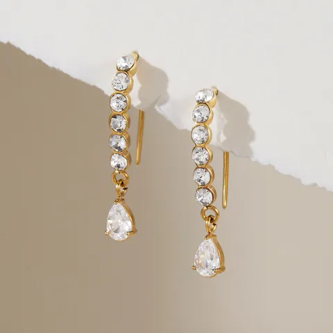 Gold Plated Stainless Steel Water Drop Zirconia Earrings For Women Luxury Cubic Zirconia Dangle Drop Earrings Hypoallergenic Jewelry