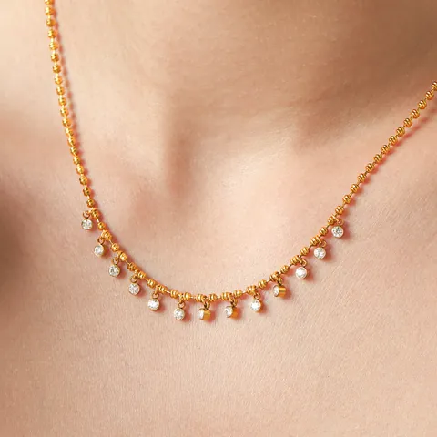 18K Gold Plated Stainless Steel Round Zirconia Pendant Necklace For Women Light Luxury Premium Bead Chain Choker Jewelry