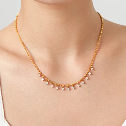 18K Gold Plated Stainless Steel Round Zirconia Pendant Necklace For Women Light Luxury Premium Bead Chain Choker Jewelry