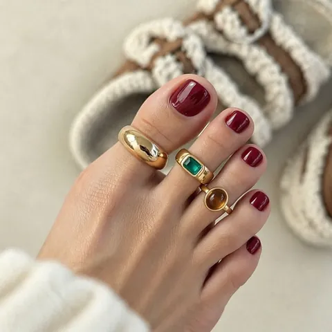 Geometrischer Quadratischer Strass Offener Zehenring Set Für Damen Legierung Gold Minimalistisch Verstellbar Fußschmuck Sommer Strand